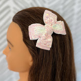 Bejeweled light pink hair bow