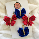 Velvet butterflies hair clips navy & red