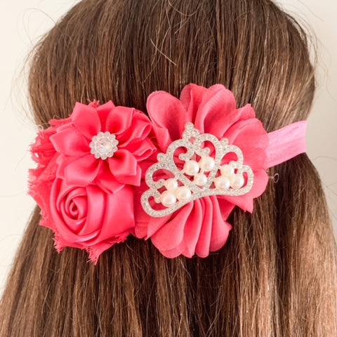 Pink Rhinestone Crown Floral Headband