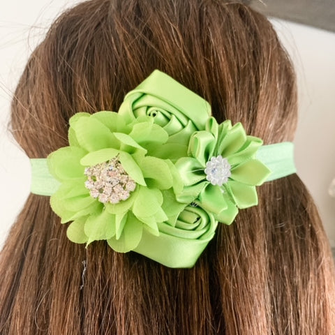 Green Small Jeweled Flower Headband